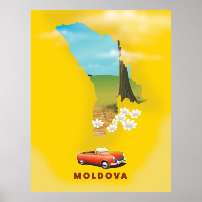 Moldavien Karta illustrerade reseaffisch Poster (Framsidan)