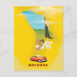Moldavien Karta illustrerade reseaffisch Vykort