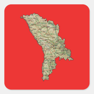 Moldavien Karta Sticker Fyrkantigt Klistermärke