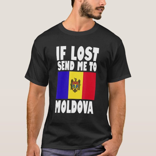 Moldaviens Flagga Design om borttappaden skickar m T Shirt (Framsida)