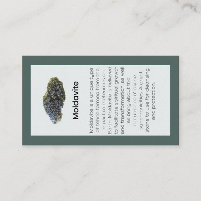 Moldavite Crystal: Jewelry Visning Gemstone Visitkort (Framsida)