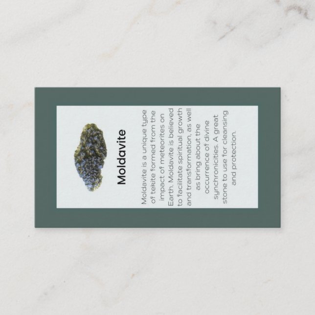 Moldavite Crystal: Jewelry Visning Visitkort (Framsida)