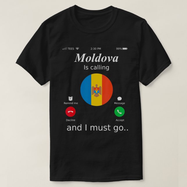 Moldova Is Calling and I Must Go Moldova Flag shir T Shirt (Design framsida)