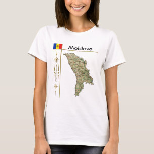 Moldova Kart + Flagga + Titel T-Shirt