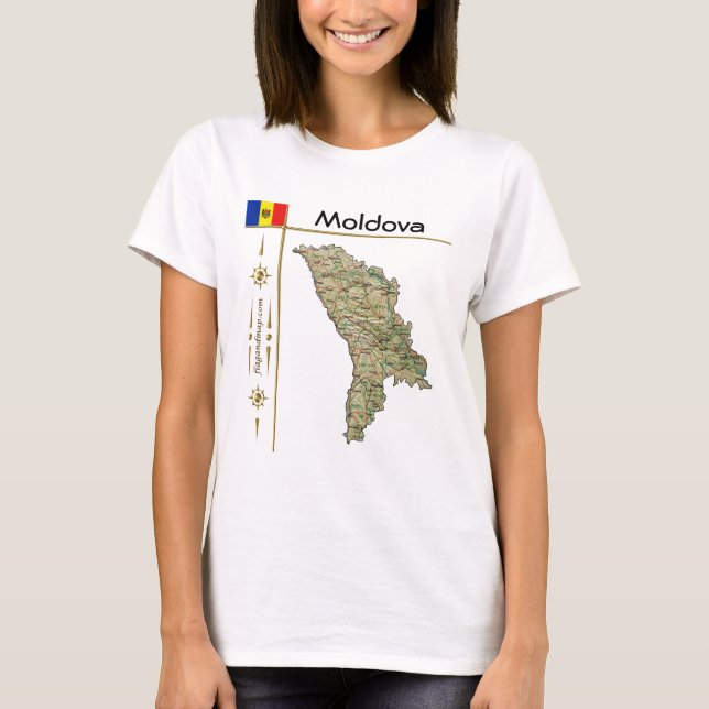 Moldova Kart + Flagga + Titel T-Shirt (Framsida)