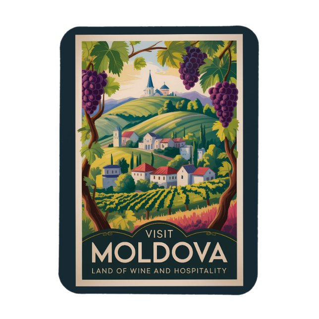 Moldova Winery Illustration Resa Konst Vintage Magnet (Vertikal)
