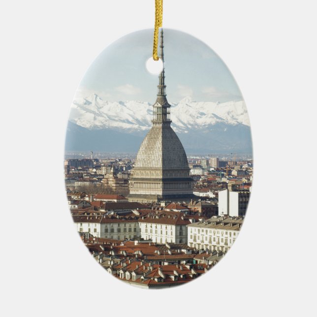 Mole Antonelliana i den Turin italien som ses från Julgransprydnad Keramik (Framsidan)