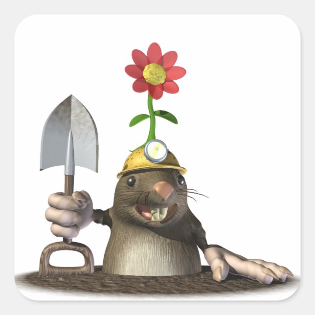 Mole i Hål Fyrkantigt Klistermärke (Framsida)