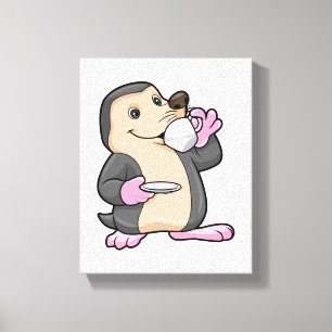 Mole med Kopp i kaffe och aucer Canvastryck