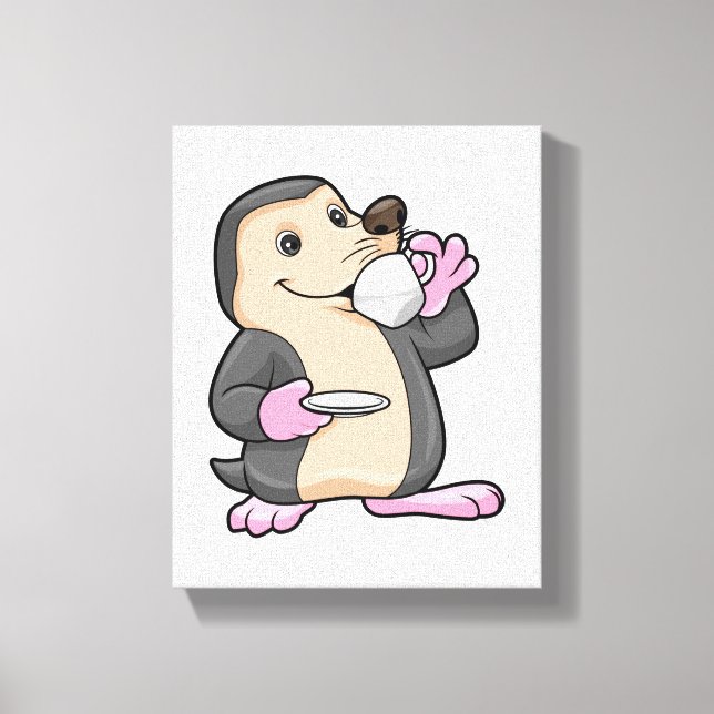 Mole med Kopp i kaffe och aucer Canvastryck (Framsida)