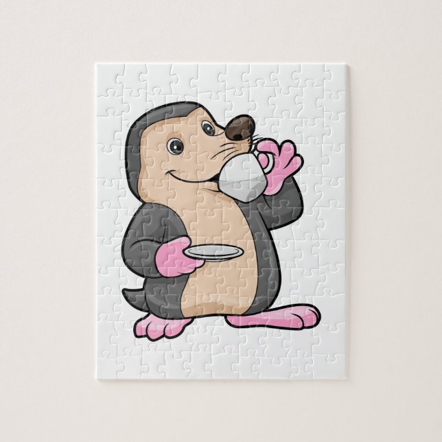 Mole med Kopp i kaffe och aucer Pussel (Vertikal)