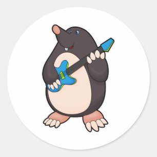 Mole på Music med Guitar Runt Klistermärke