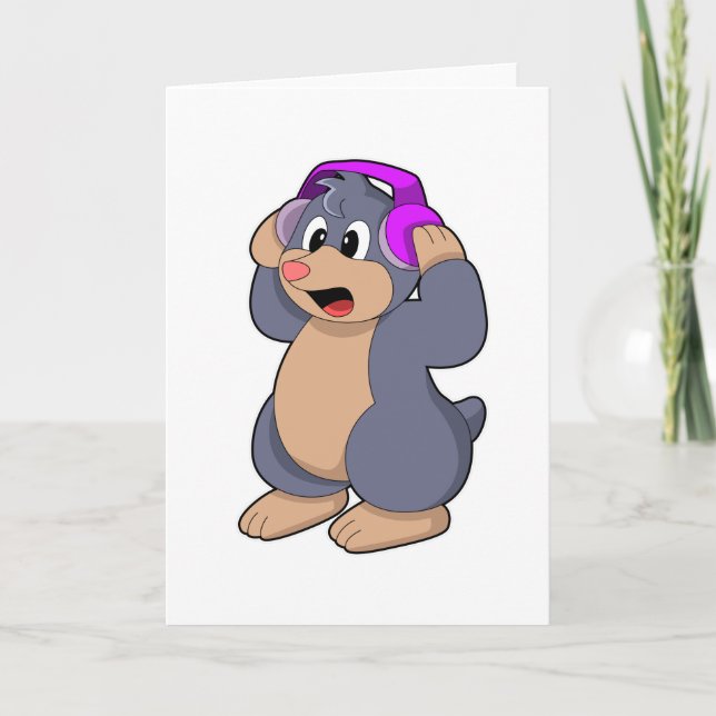 Mole på Music med hörlurar Kort (Framsida)