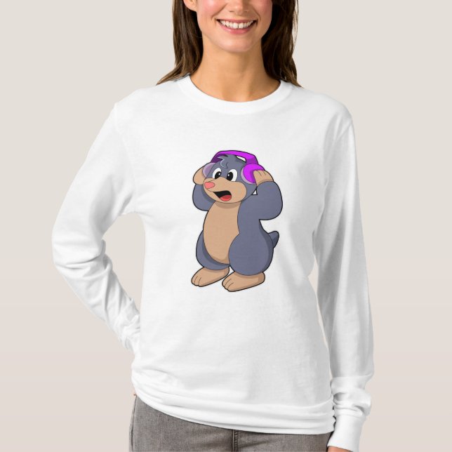 Mole på Music med hörlurar T Shirt (Framsida)