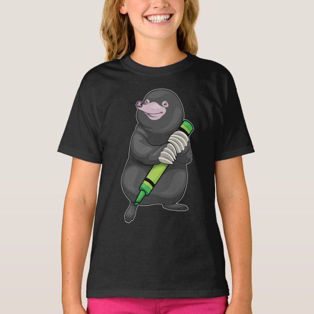 Mole Pupil Crayon School T Shirt (Framsida)