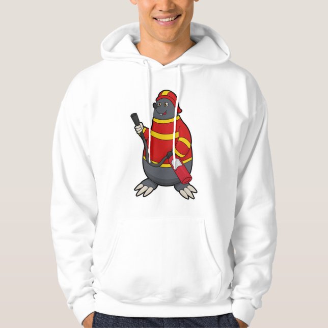 Mole som brandman med brandsläckare hoodie (Framsida)