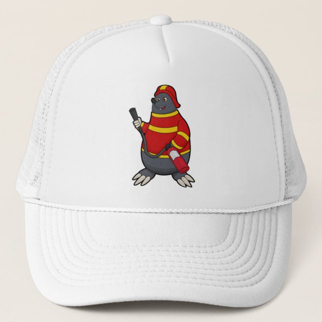Mole som brandman med brandsläckare keps (Framsida)