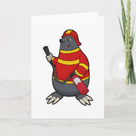 Mole som brandman med brandsläckare kort