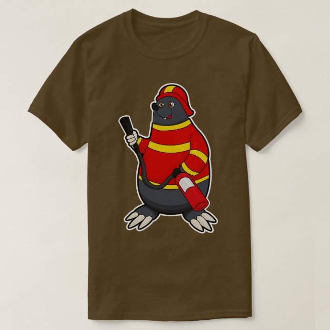 Mole som brandman med brandsläckare t shirt (Design framsida)