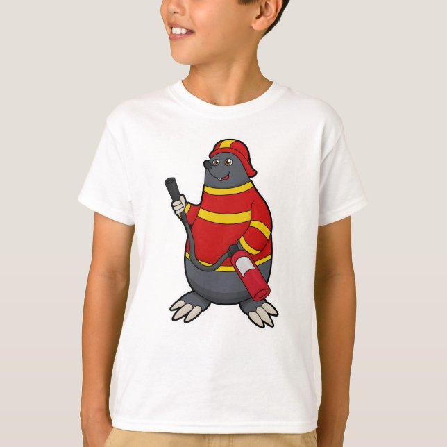 Mole som brandman med brandsläckare t shirt (Framsida)