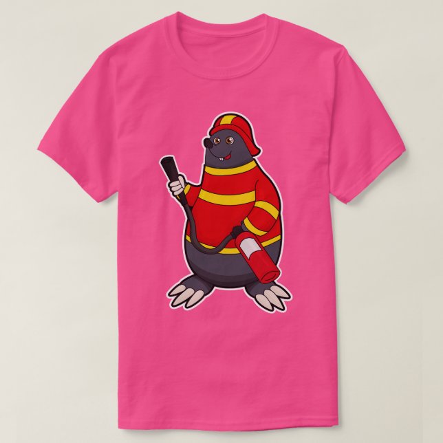 Mole som brandman med brandsläckare t shirt (Design framsida)