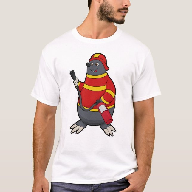 Mole som brandman med brandsläckare t shirt (Framsida)