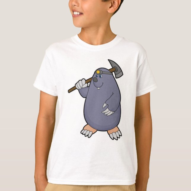 Mole som jordbrukare med Pickaxe och Spotlight T Shirt (Framsida)