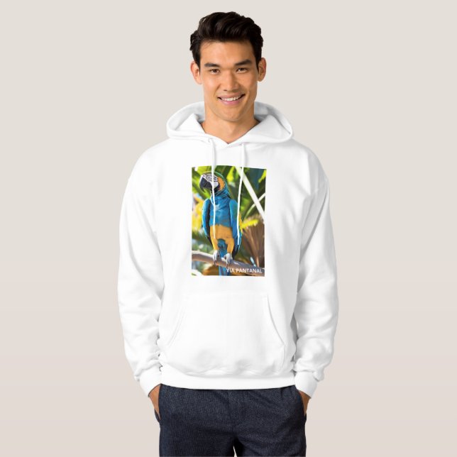 Moletom Masculino Básico com Capuz Arara Azul Hoodie (Hel framsida)