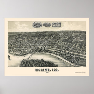 Moline, IL Panoramic Karta - 1889 Poster