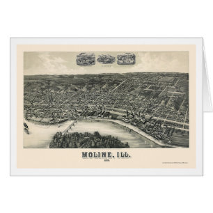 Moline panorama- karta för IL - 1889 Hälsningskort