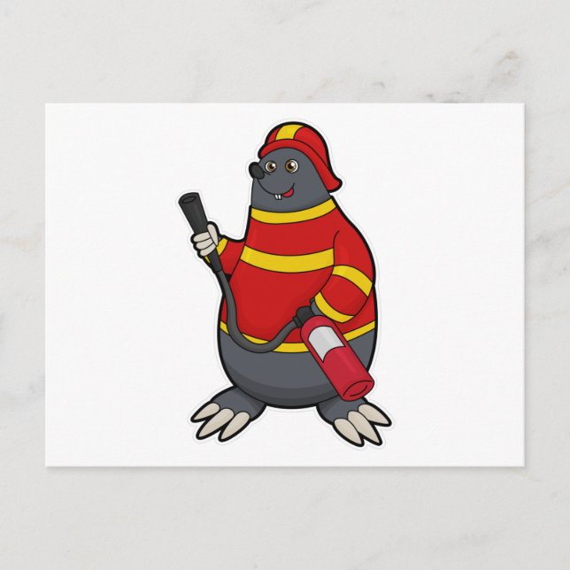 Moll som brandman med brandsläckare vykort (Framsida)