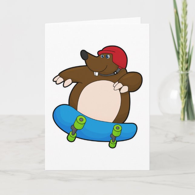 Moll som skidåkare med skateboard & hjälm kort (Framsida)