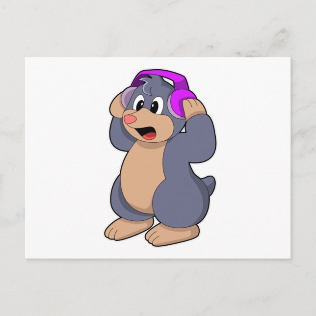 Moll vid musik med hörlurar vykort (Framsida)