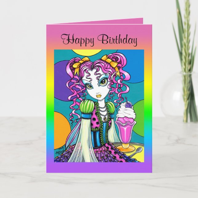 "Molly" Cute Rainbow Soda Shop Fairy Card Kort (Framsida)