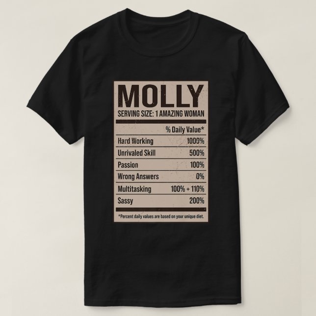 Molly Nutrition Facts Name Nickname Alias Title Fr T Shirt (Design framsida)