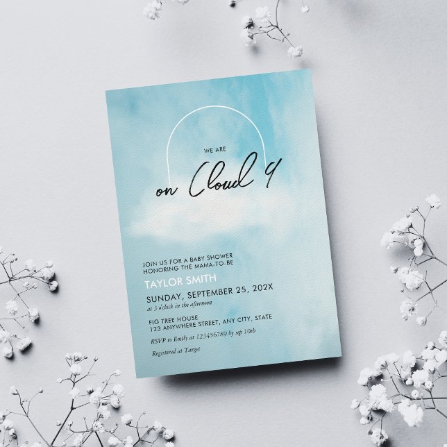Moln 9 babyvisningstema Minimalistisk modern Inbjudningar (Skapare uppladdad)