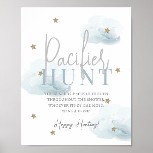 Moln 9 Guld Stars Blue Baby Shower Nappar Hunt Poster