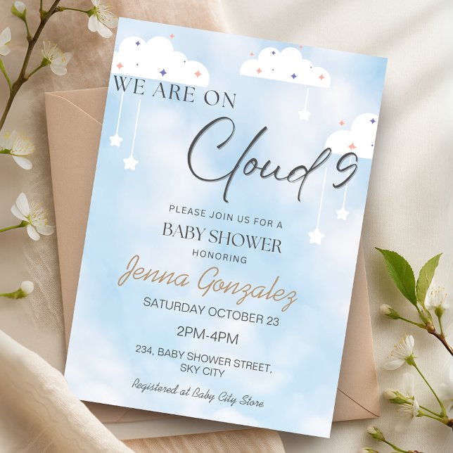 Moln 9 Himmel-inbjudan för babyskor för Pojke Inbjudningar (Cloud Nine 9 Sky Baby Boy Baby Shower Invitation)