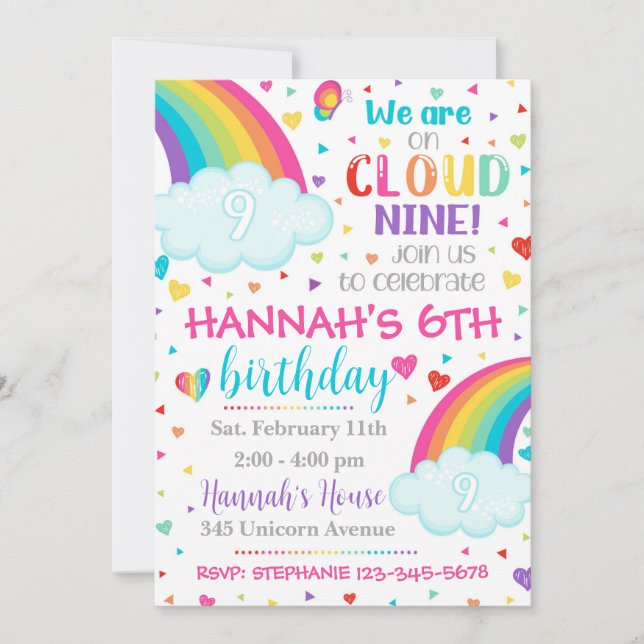 Moln 9-inbjudan, 9:e födelsedagsinbjudan inbjudningar (Framsida)
