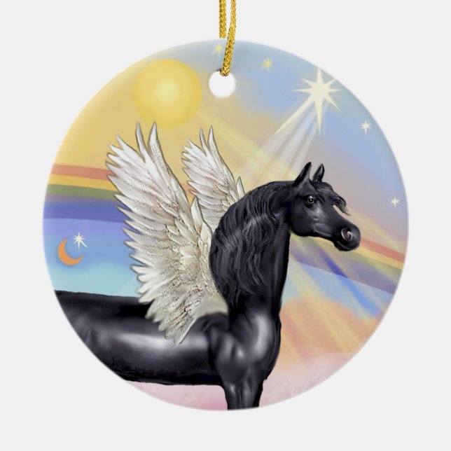 Moln - Arabisk häst (svart) Ängel Julgransprydnad Keramik (Framsidan)