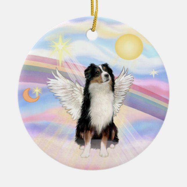 Moln - Australian shepherd Angel (tri) Julgransprydnad Keramik (Framsidan)