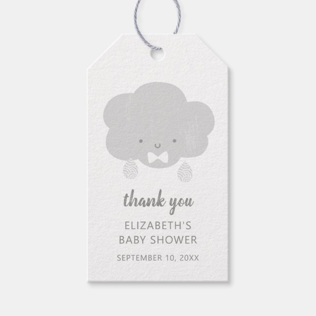 moln av pojke/Cute grått. Tack för babyduschen Presentetikett (Framsidan)