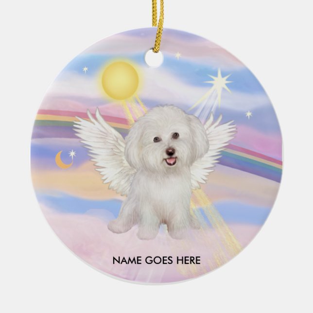 Moln - Bichon Angel (#7), NAMN GOES HÄR Julgransprydnad Keramik (Framsidan)