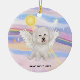 Moln - Bichon Ängel (#7), NAMN HAMNAR HÄR Julgransprydnad Keramik