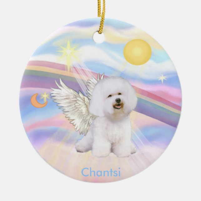 Moln - Bichon Frise Ängel - rund, Chantsi Julgransprydnad Keramik (Framsidan)