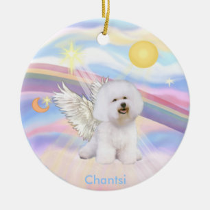 Moln - Bichon Frise Angel - runda, Chantsi Julgransprydnad Keramik