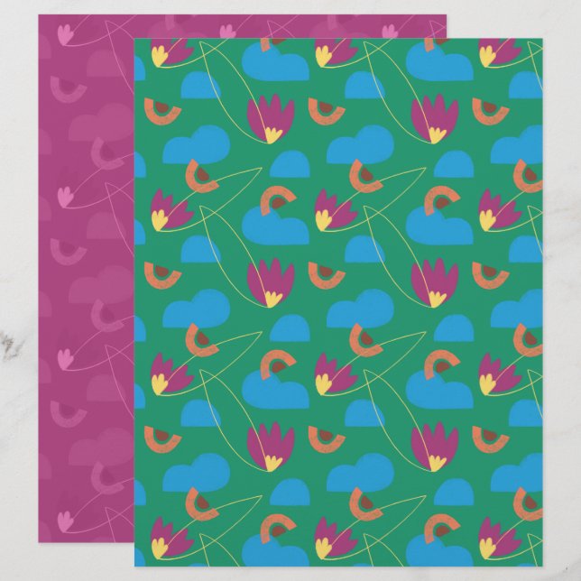 Moln Blommig Scrapbookpapper (Fram/baksida)