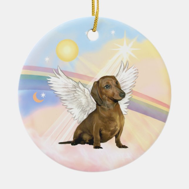 Moln - Dachshund Angel (brun) Julgransprydnad Keramik (Framsidan)