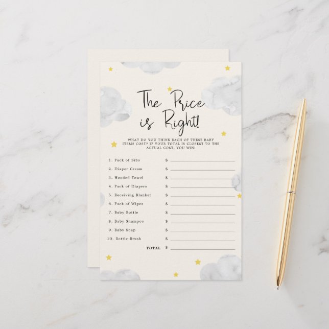 Moln Det Prisa är Höger Baby Shower-spel (Fram/Back In Situ)