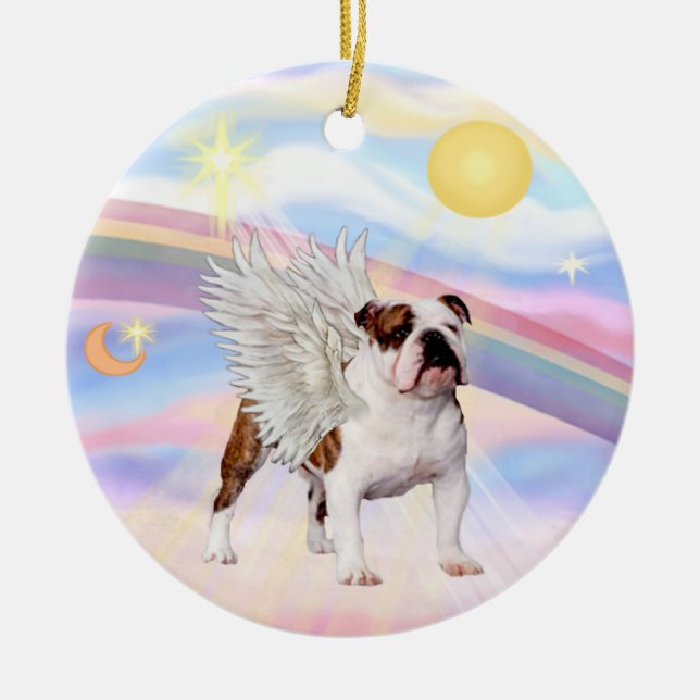 Moln - Engelsk Bulldog (brun-vit) Julgransprydnad Keramik (Framsidan)